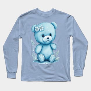 blue teddy bear around Flowers: Scattered Watercolor in Pastel Colors Long Sleeve T-Shirt